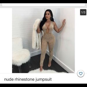 Nude rhinestone jumpsuit